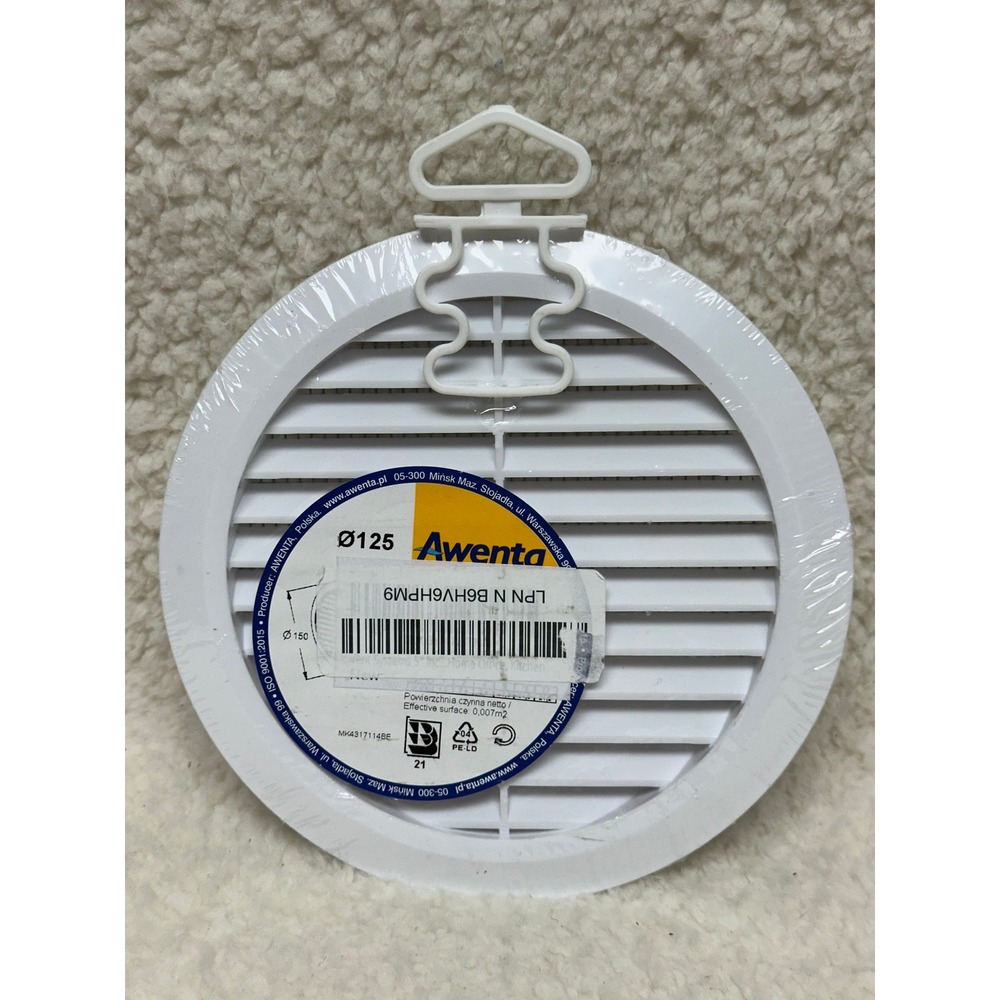 Awenta Ventilation Grille Round 125mm 5 Inch White Plastic with Fly Screen